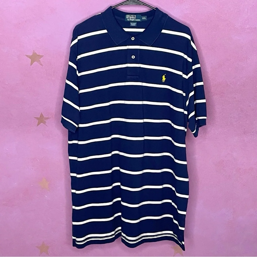 POLO Ralph Lauren Men's Navy Blue Stripe Short Sleeve Polo Shirt Sz XXL 2XL